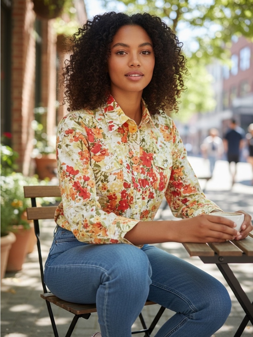 Jones New York Sport Floral Button Down Shirt Medium